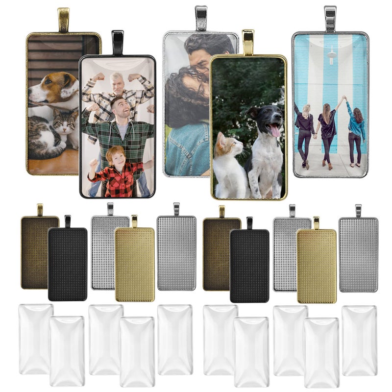 DROLE 30Pcs 5 Colors Pendant Trays Kit-Rectangle Bezels Trays with Transparent Glass Tiles Cabochon for Jewelry Making Photo Jewlery 25Ã—50mm Mixed - Image 1